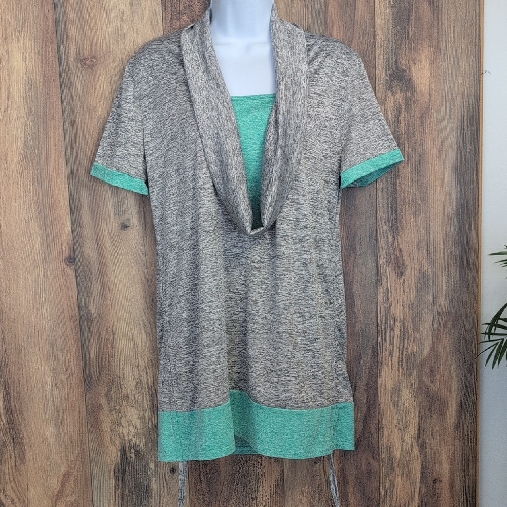 Cowl Neck Tunic Short Sleeve Stretchy Blouse XXL       623H